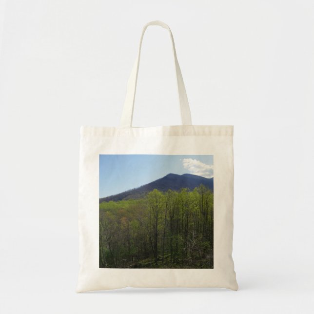Bolsa Tote Montagens do enfumaçado na paisagem Primavera (Frente)