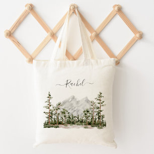 Bolsa Tote Montanha e Floresta de Aquarela Monogramada