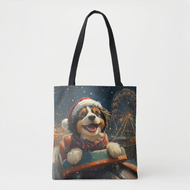 Bolsa Tote Montanha Russa de Cachorro Bernedoodle Natal  (Frente)