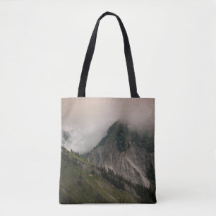 BOLSA TOTE MONTANHA VERDE E CINZA SOB NUVENS BRANCAS