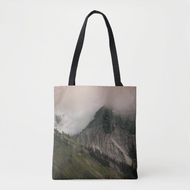 BOLSA TOTE MONTANHA VERDE E CINZA SOB NUVENS BRANCAS (Frente)