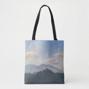 Bolsa Tote Montanhas Azuis de Gouache: Cena Natural Vibrante
