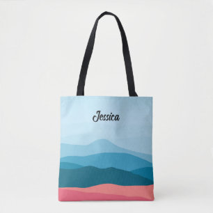 Bolsa Tote Montanhas Azuis Rosa Abstratas Modernas Personaliz