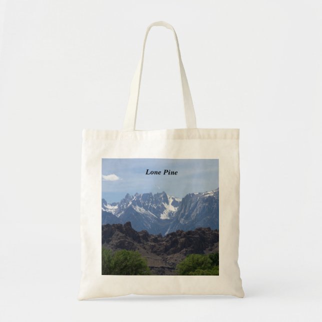 Bolsa Tote Montanhas de Lone Pine com neve no topo (Frente)