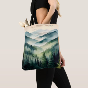 Bolsa Tote Montanhas de Pinheiros em Manhã Nebulosa