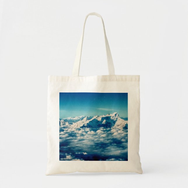 Bolsa Tote Montanhas Himalaias em Nuvens Céu Azul (Frente)