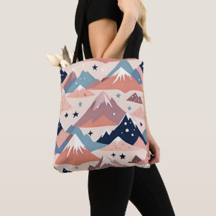 Bolsa Tote Montanhas nevadas fofas e estrelas padrão rosa