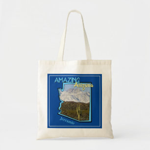 Bolsa Tote Montanhas Saguaro Cactus Snowy Arizona Map Blue