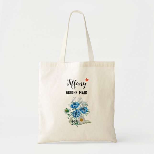 Bolsa Tote Monte de flores brancas azuis (Frente)
