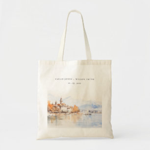 Bolsa Tote Montreux Suíça Aquarela Paisagem Casamento
