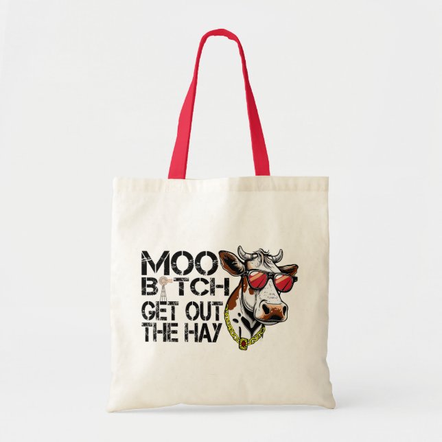Bolsa Tote Moo saia do feno Engraçado com óculos Suados (Frente)