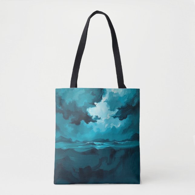 Bolsa Tote Moody Ocean Waves Under Stormy Sky – Abstract Seas (Frente)