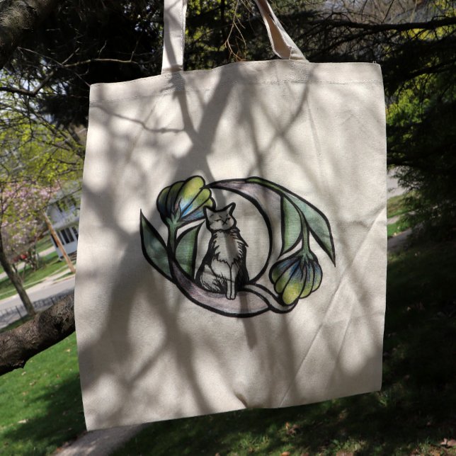 Bolsa Tote Moon Cat Fllower Luna Cats Moon Floral Cat (Criador carregado)