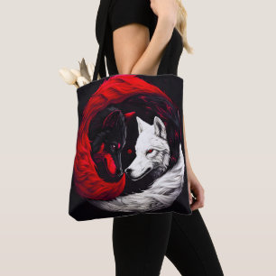 Bolsa Tote Moon Crimson Red White Wolf