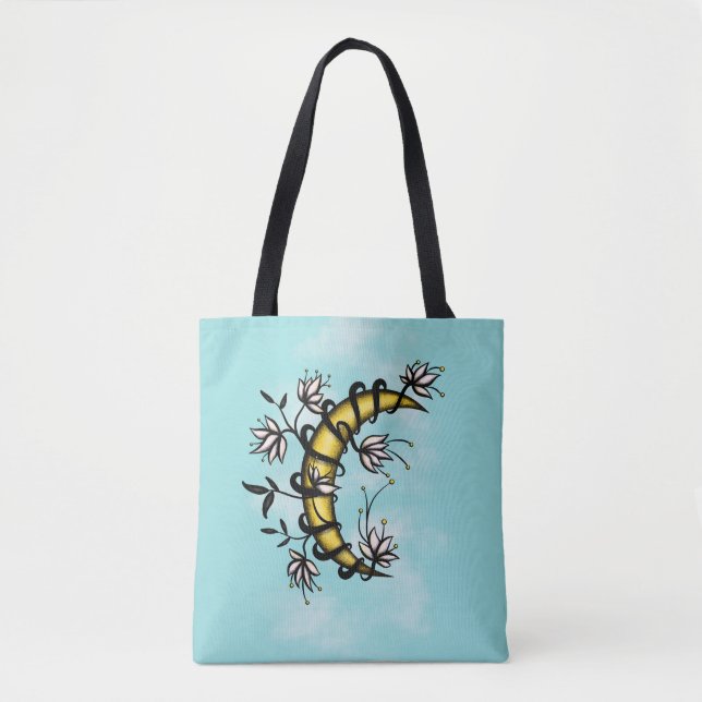 Bolsa Tote Moon Floral Tattoo Art Boho (Frente)