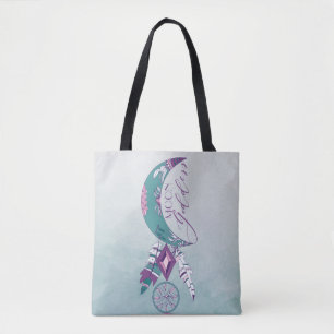 Bolsa Tote Moon Goddese Teal Boho Dreamcatcher Gypsy Design