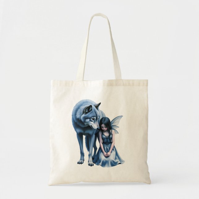 Bolsa Tote Moonlit Bond – The Wolf and the Gothic Fairy.   (Frente)