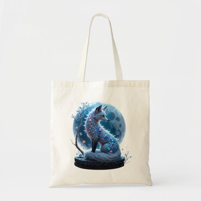 Bolsa Tote Moonlit Crystal Fox – Guardian of Silent Dreams.  (Frente)