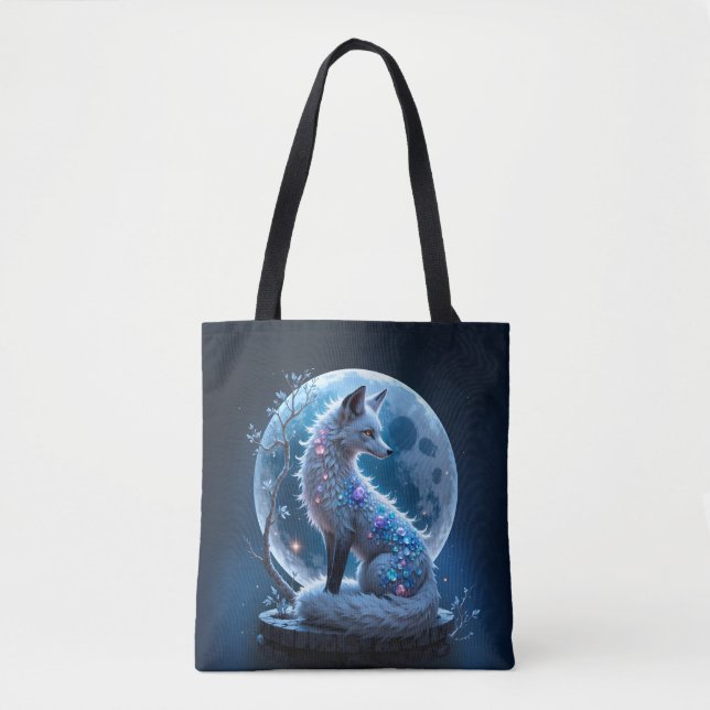Bolsa Tote Moonlit Crystal Fox – Guardian of Silent Dreams.  (Frente)