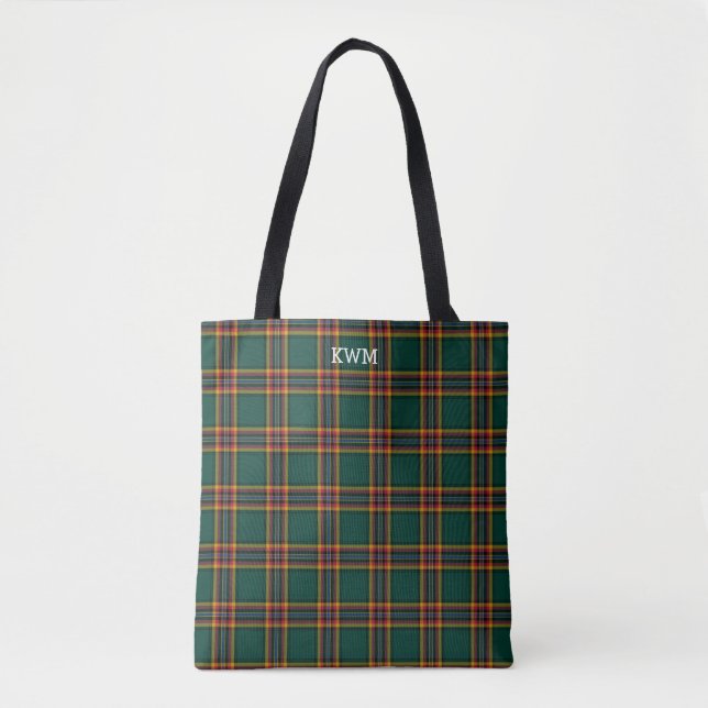 Bolsa Tote Moran Clan Tartan Dark Green Xadrez Monograma (Frente)