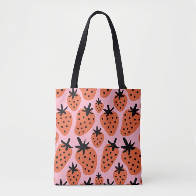 Bolsa Tote Morango divertido, design sem costura desenhada à  (Frente)