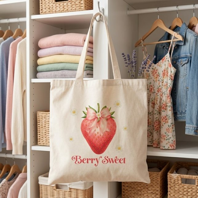 Bolsa Tote Morango Doce | Aquarela Fofa  (Criador carregado)