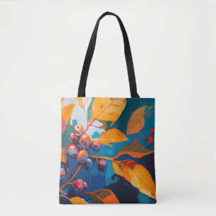 Bolsa Tote Morango e folhas pintadas. outono da Madeira
