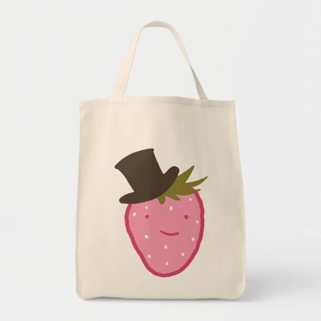 Bolsa Tote Morango Vestindo Um Chapéu Superior (Frente)
