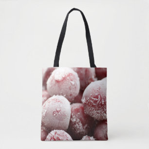 Bolsa Tote Morangos congelados de macro, textura fechada.