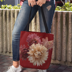 Bolsa Tote Morangos cor-de-rosa macio em Maroon para a mãe ou