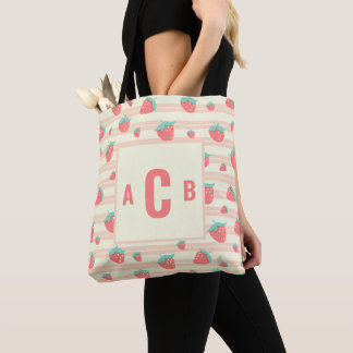 Bolsa Tote Morangos Cúbicos Monogramas + Padrão De Creme