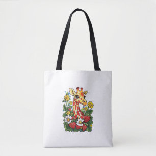 Bolsa Tote Morangos de Girafa e Gráfico de Flores Girafa Fofo