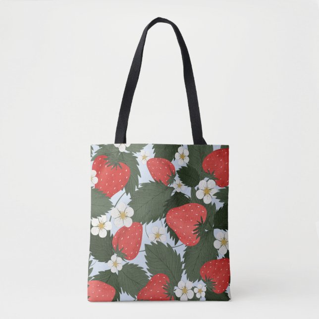 Bolsa Tote Morangos: padrão de fruta de verão design. (Frente)