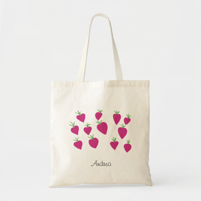 Bolsa Tote Morangos Rosa Bonito Quadrados (Frente)
