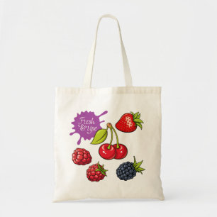 Bolsa Tote Morangos Vermelhos Frescos e Cerejas