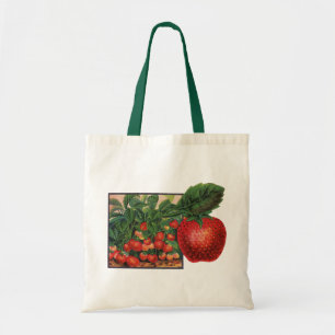 Bolsa Tote Morangos Vintage, Plantas de Morango em uma Fazend