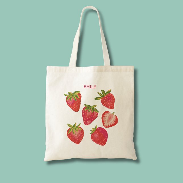 Bolsa Tote Morangueiro Vermelho Fofo de Verão (Strawberry personalized tote bag.)