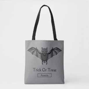 Bolsa Tote Morcego de desenho animado fofo com texto de trave