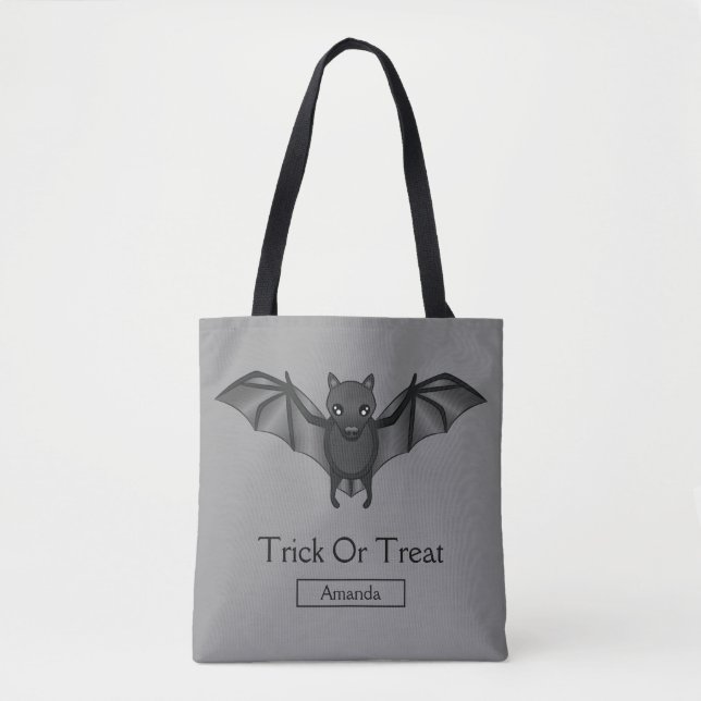 Bolsa Tote Morcego de desenho animado fofo com texto de trave (Frente)