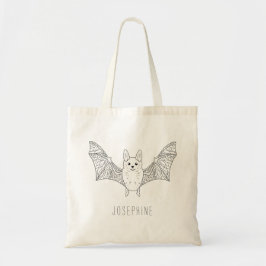 Bolsa Tote Morcego Sorridente Fofo Arte de Linha com Nome Hal