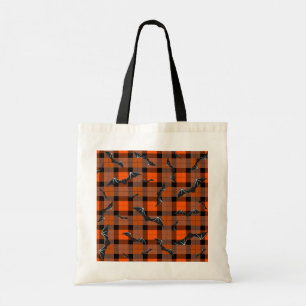 Bolsa Tote Morcegos De Halloween Na Xadrez