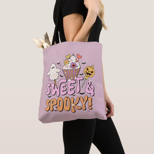Bolsa Tote Morcegos Fantasmas Doces e Assustadores Abóbora Ha (Close Up)