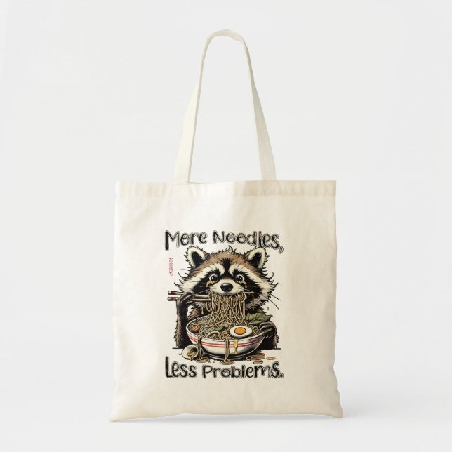 Bolsa Tote More noodles less problems raccoon eating ramen (Frente)