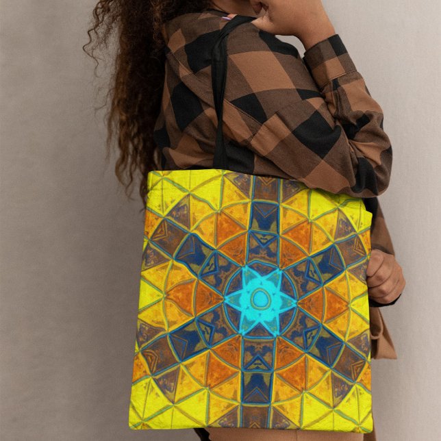 Bolsa Tote Mosaico Caleidoscópio Flor Amarelo e Azul (Criador carregado)