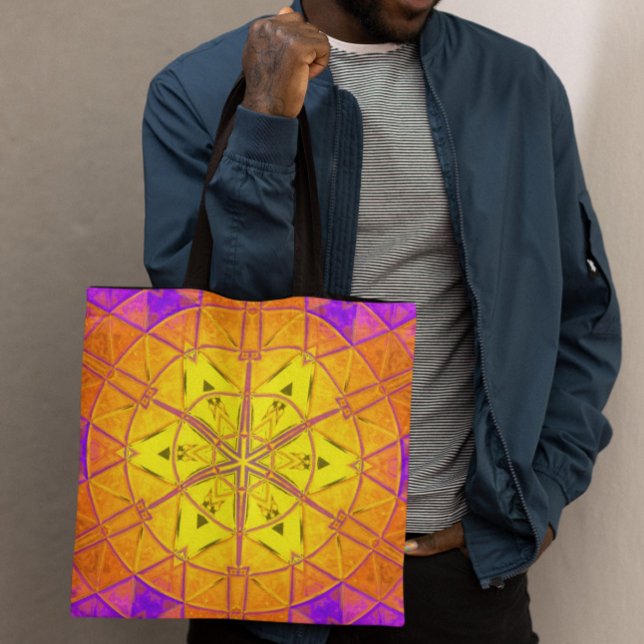 Bolsa Tote Mosaico Caleidoscópio Flor Amarelo e Púrpura (Criador carregado)