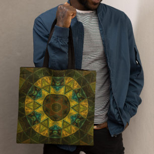 Bolsa Tote Mosaico Caleidoscópio Flor Amarelo e Verde