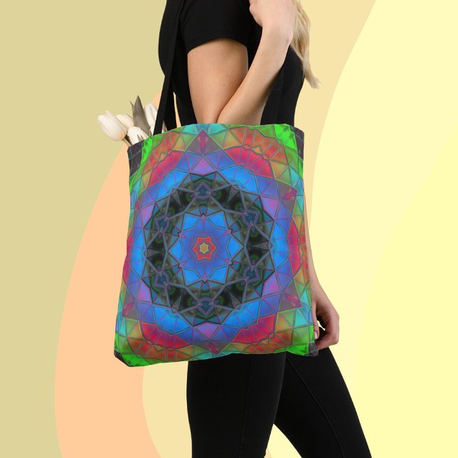 Bolsa Tote Mosaico Caleidoscópio Flor Arco-Íris (Criador carregado)