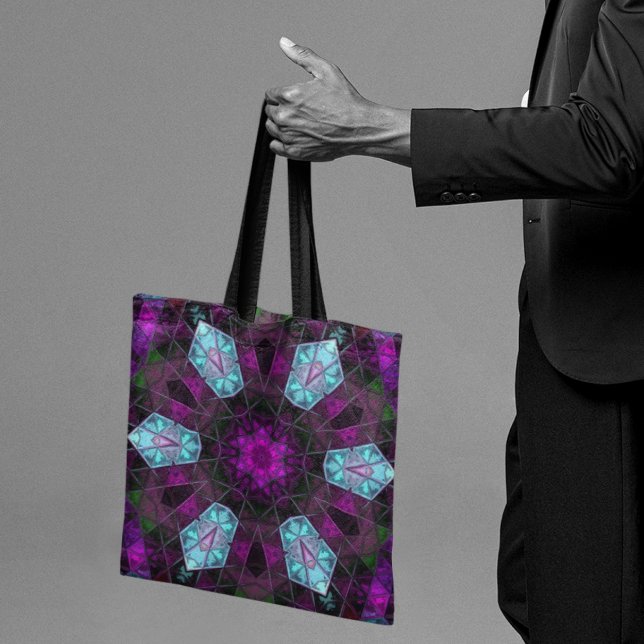Bolsa Tote Mosaico Caleidoscópio Flor Azul e Púrpura (Criador carregado)