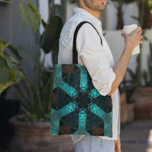 Bolsa Tote Mosaico Caleidoscópio Flor Azul e Vermelho