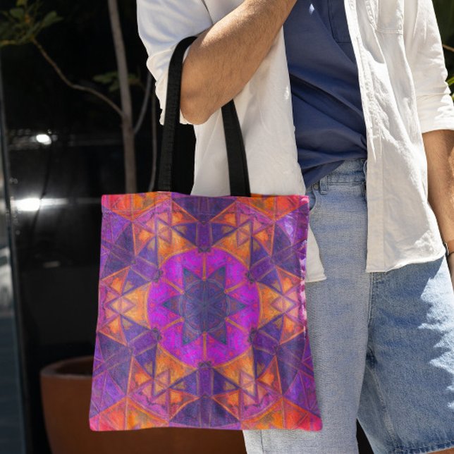 Bolsa Tote Mosaico Caleidoscópio Flor Puro Rosa e Amarelo (Criador carregado)